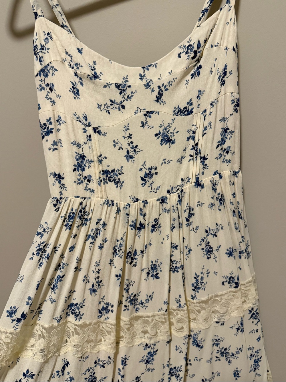 Reformation Cream Sundress with Blue Floral Print